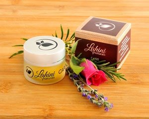 Care cream jar with herbs and box